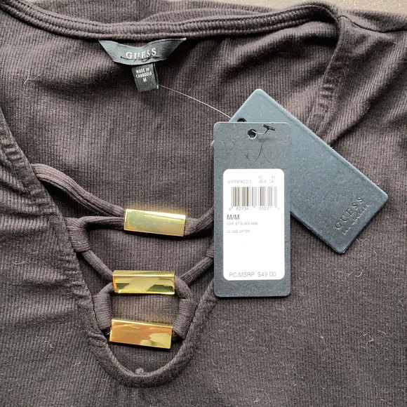 Guess Black Long Sleeve Lace Up- Gold Embellished - Picture 2 of 4